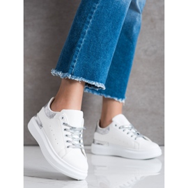 SHELOVET Zapatillas con cordones de purpurina blanco 1