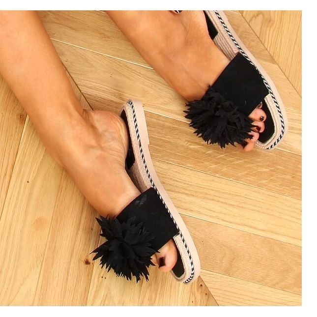 Chanclas negras con flores 35-218 Negro 2