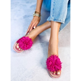 Pantuflas con flores fucsia 35-218 Rojo Ciruela rosado 2