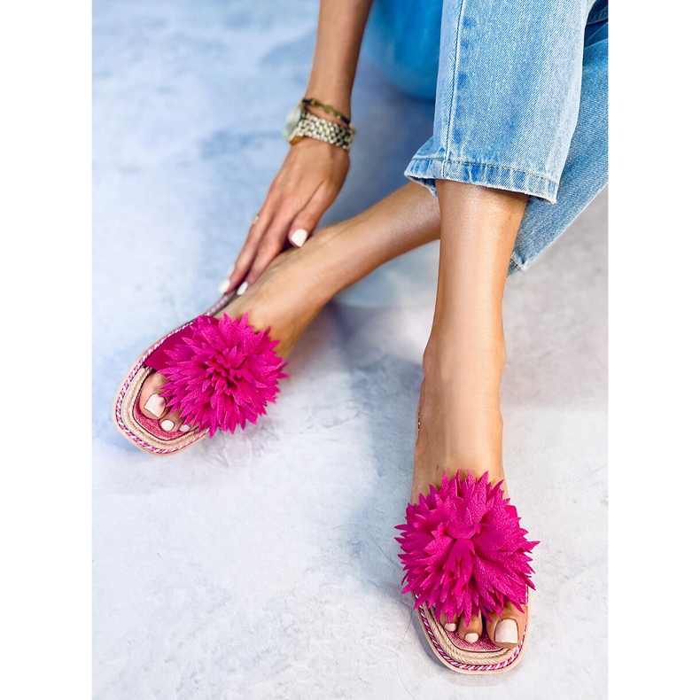 Pantuflas con flores fucsia 35-218 Rojo Ciruela rosa 2