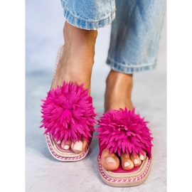 Pantuflas con flores fucsia 35-218 Rojo Ciruela rosa 1