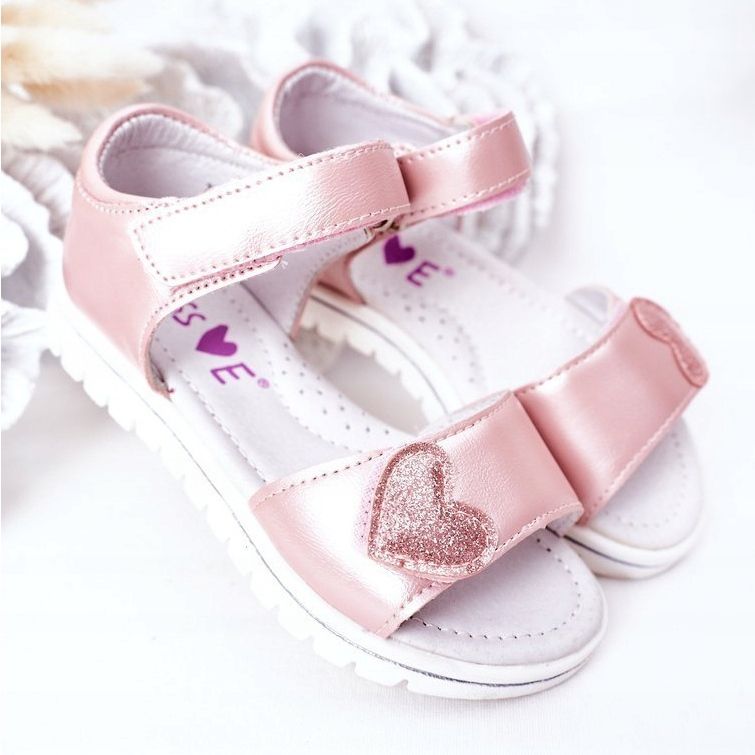 PE1 Sandalias Infantiles Con Velcro Corazón Rosa rosado 2