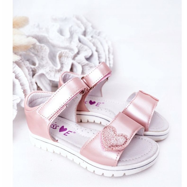 PE1 Sandalias Infantiles Con Velcro Corazón Rosa 1