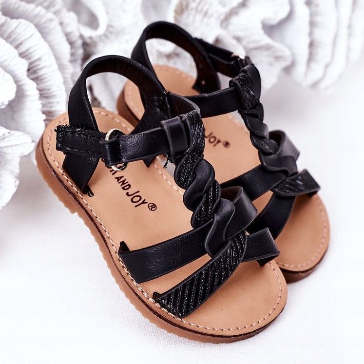 FR1 Sandalias Infantiles Con Brocado Negro Batilda 2
