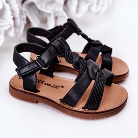 FR1 Sandalias Infantiles Con Brocado Negro Batilda 6