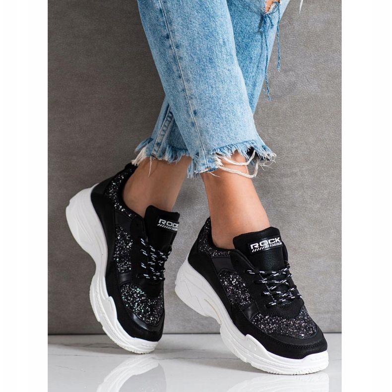 SHELOVET Zapatillas negras con purpurina negro 2