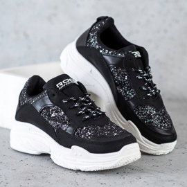 SHELOVET Zapatillas negras con purpurina negro 1
