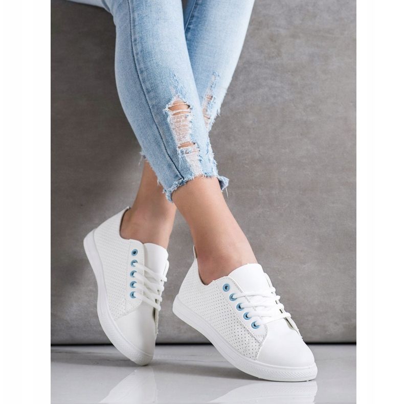 SHELOVET Deportivas caladas con piel ecológica blanco 2