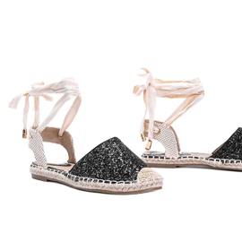 Alpargatas de brocado anudadas Cassandra negras beige 1 Alpargatas de brocado anudadas Cassandra negras beige 1