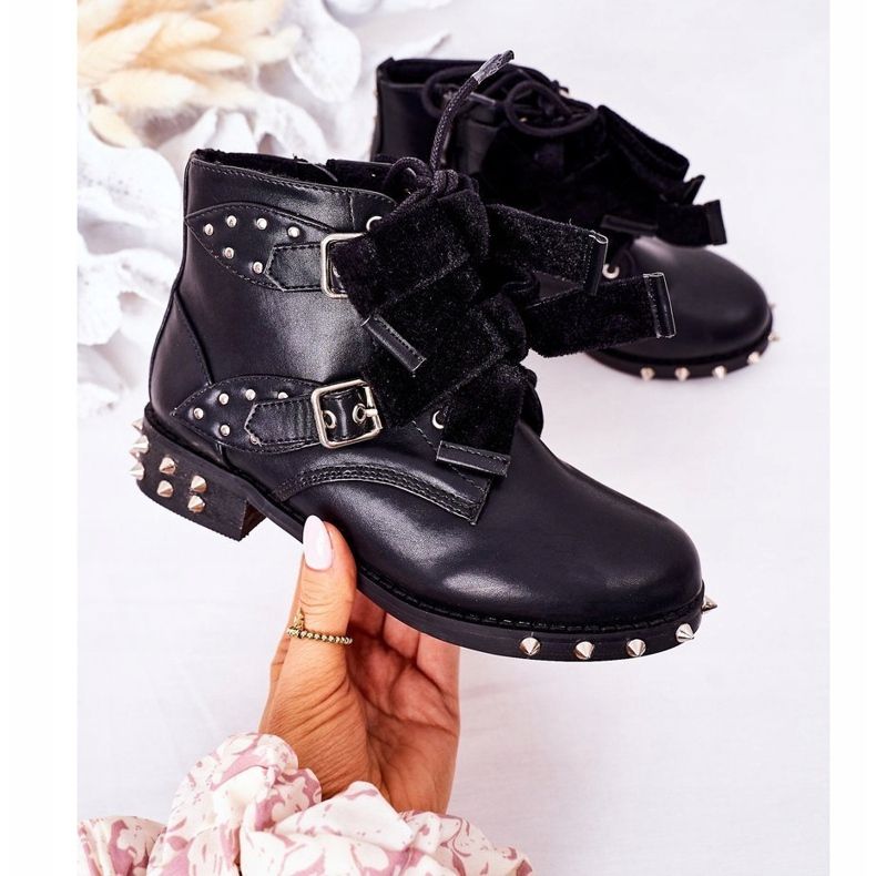 Botas cálidas para niños con tachuelas Lu Boo Black negro 1