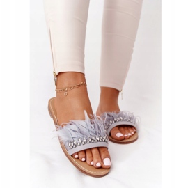 Pantuflas Con Plumas Lu Boo Gris 1