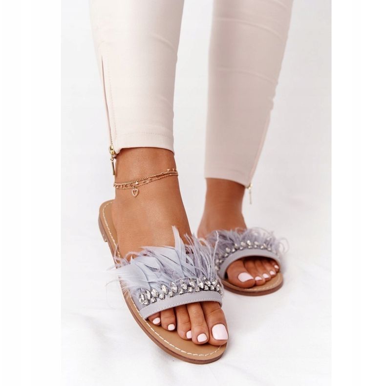 Pantuflas Con Plumas Lu Boo Gris 1 Pantuflas Con Plumas Lu Boo Gris 1