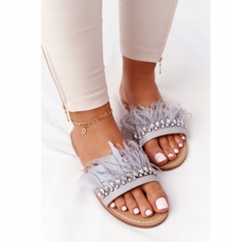 Pantuflas Con Plumas Lu Boo Gris 4