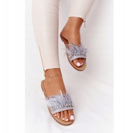 Pantuflas Con Plumas Lu Boo Gris 3