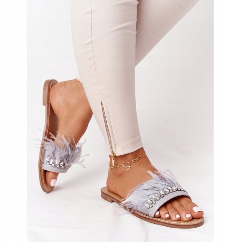 Pantuflas Con Plumas Lu Boo Gris 2 Pantuflas Con Plumas Lu Boo Gris 2
