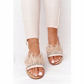 Pantuflas Con Plumas Lu Boo Beige 3