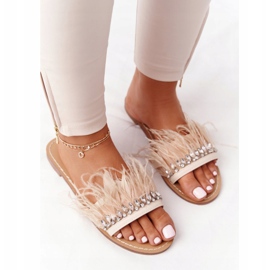 Pantuflas Con Plumas Lu Boo Beige 5