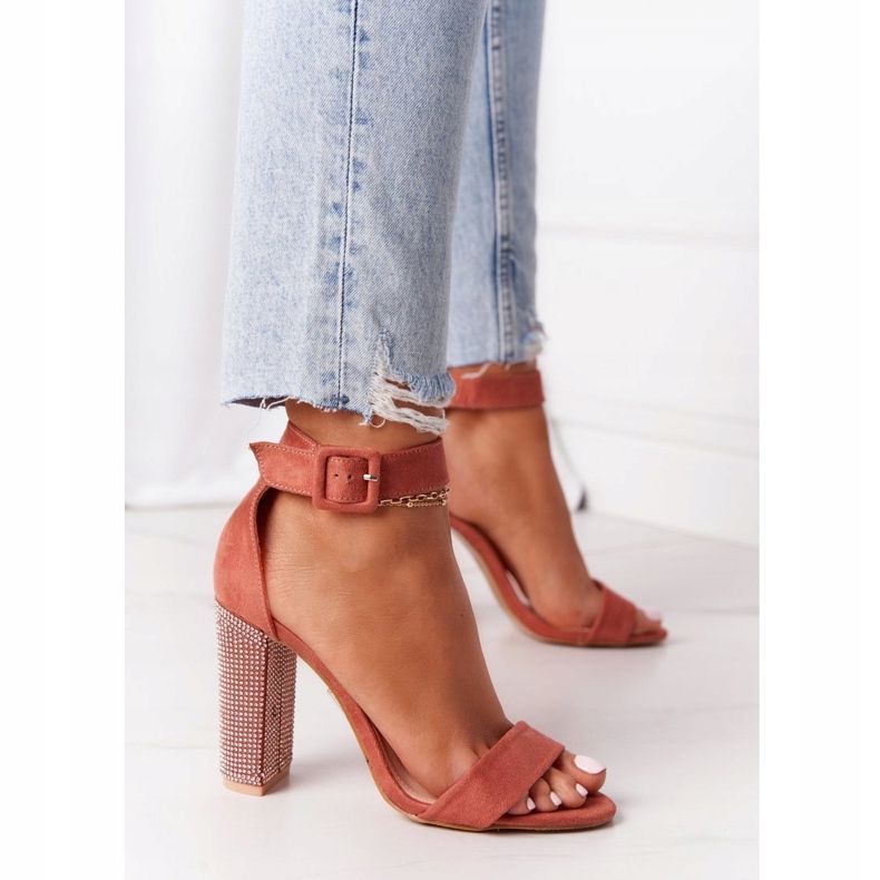 Sandalias En Una Barra Con Zirconia Cúbica Lu Boo Ceglaste rojo multicolor 2