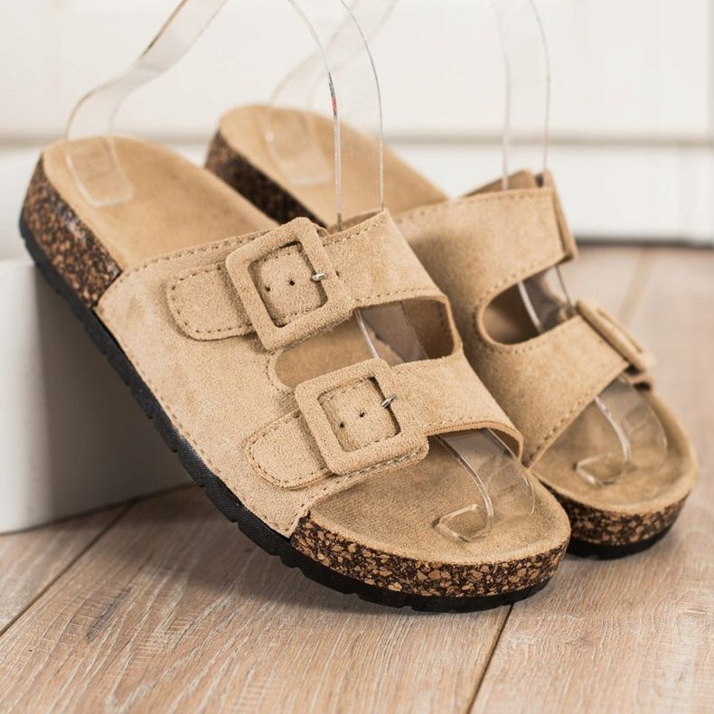 SHELOVET Zapatillas cómodas con hebillas beige 2