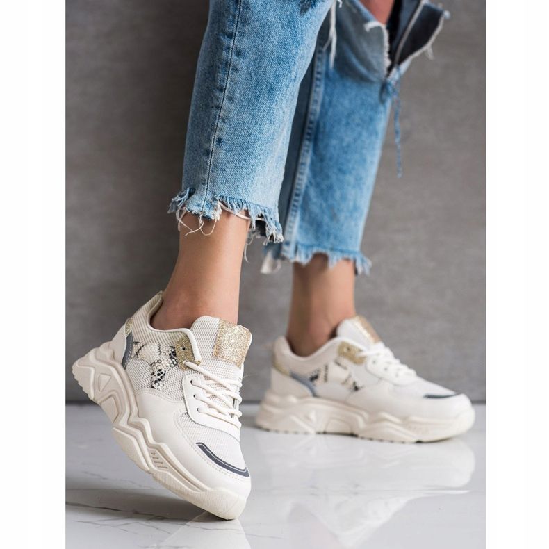 SHELOVET Zapatillas beige con purpurina 1