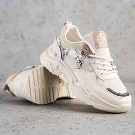 SHELOVET Zapatillas beige con purpurina 2