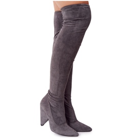 Botas De Ante De Tacón Alto Lu Boo Gris 3