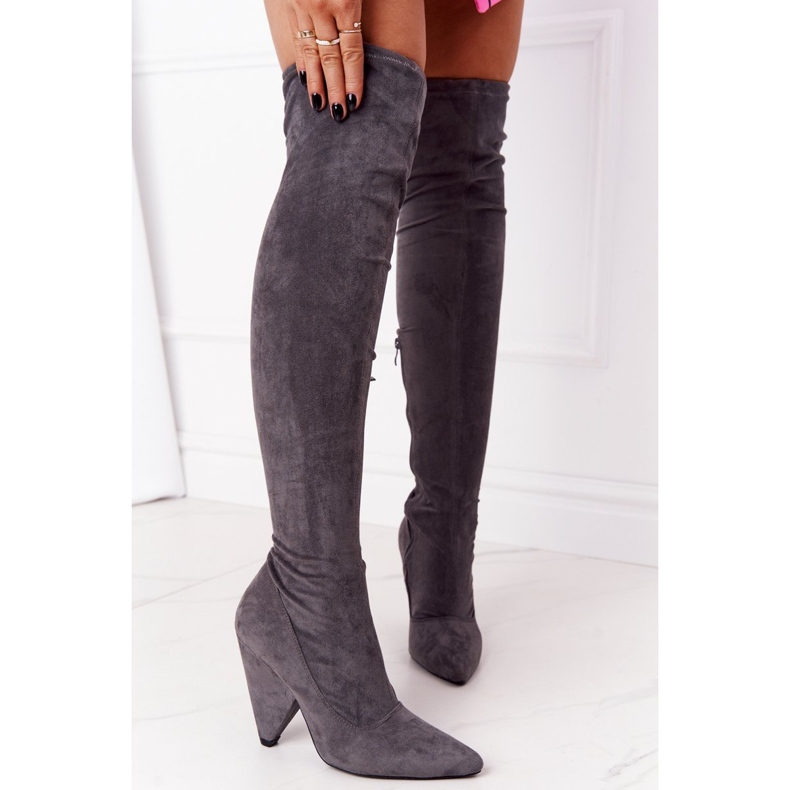 Botas De Ante De Tacón Alto Lu Boo Gris 1 Botas De Ante De Tacón Alto Lu Boo Gris 1