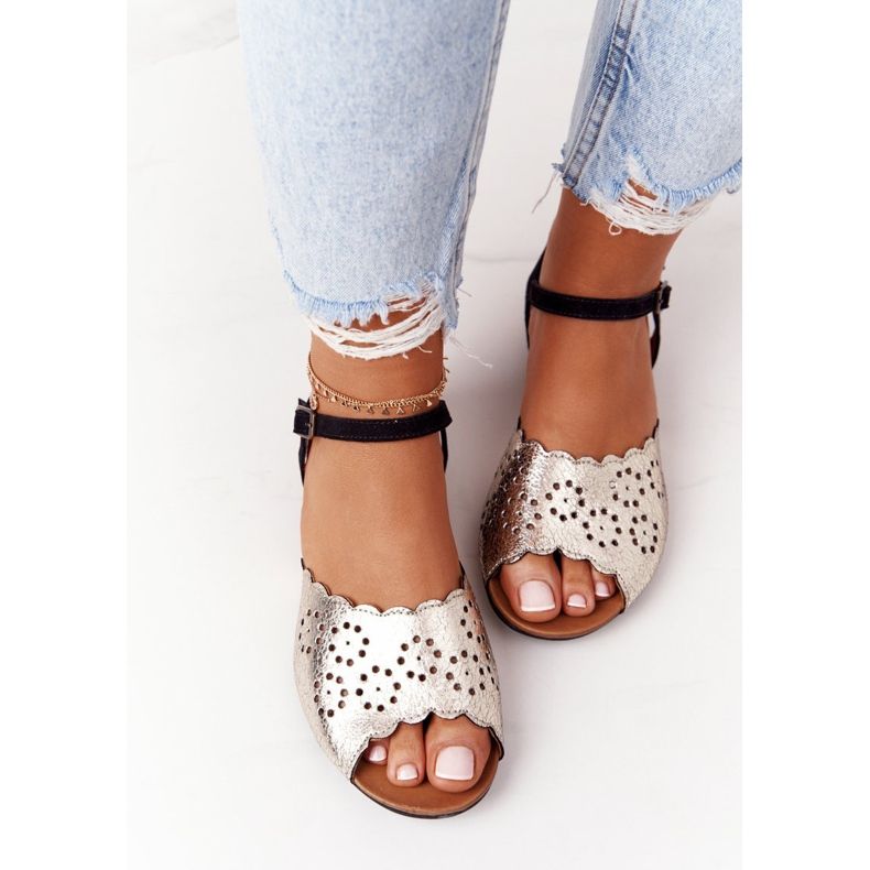 Sandalias de cuero Maciejka 05199-25 negro y dorado 1