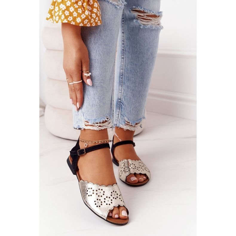 Sandalias de cuero Maciejka 05199-25 negro y dorado 2