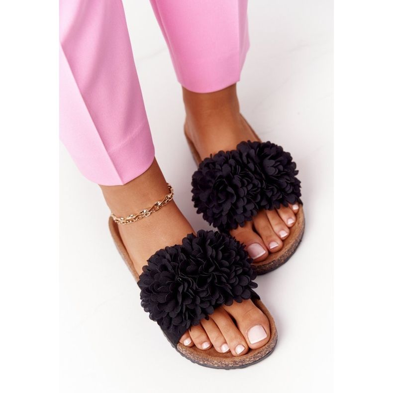 PE1 Bomba de flor negra en la suela de corcho negro 1