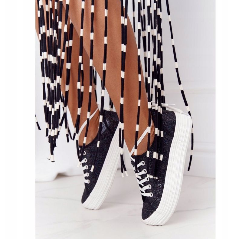 S.Barski Zapatillas con purpurina en la plataforma Luna negra negro 2