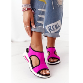 S.Barski Sandalias sin cordones en una cuña fucsia Zoey negro rosado 2