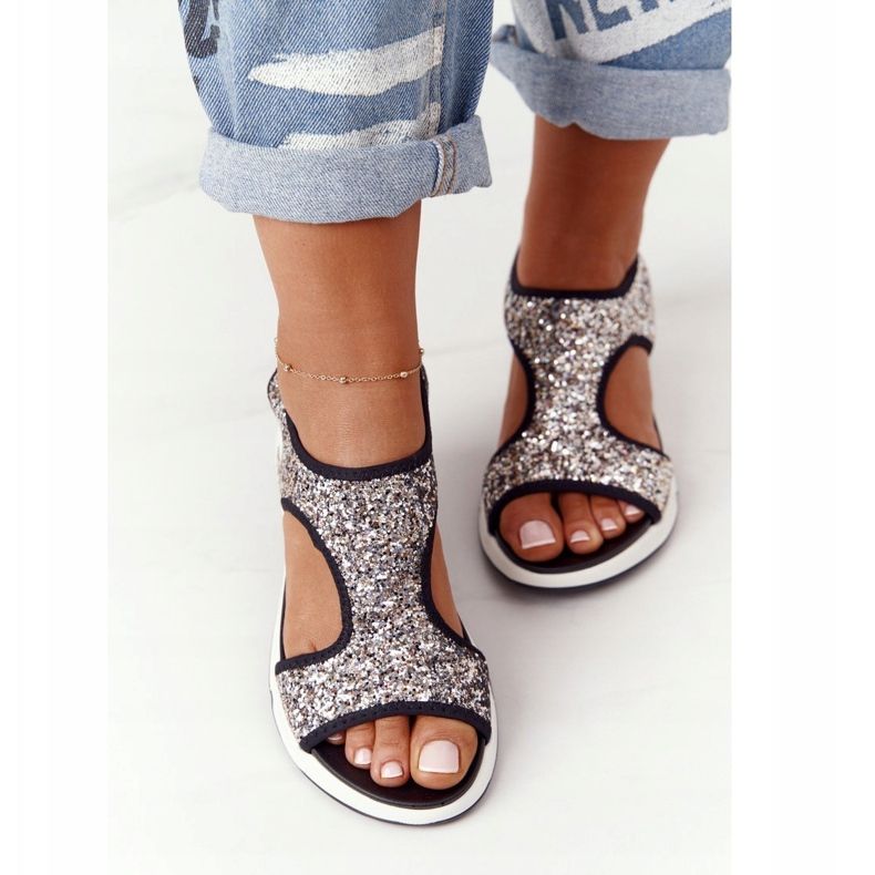 S.Barski Sandalias plateadas sin cordones con brocado Zoey negro 1