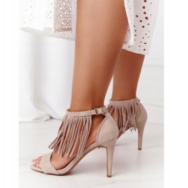 S.Barski Sandalias De Ante De Tacón Alto Con Flecos Beige Boho Swing 4