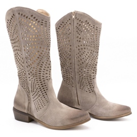 Exousite Bota mujer piel calada 1229 gris 2