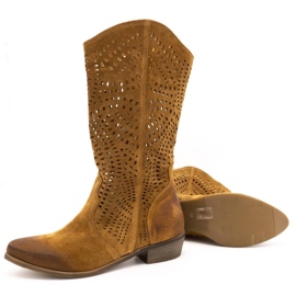 Exousite Bota mujer piel calada 1229 marrón coñac 4