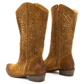 Exousite Bota mujer piel calada 1229 marrón coñac 5