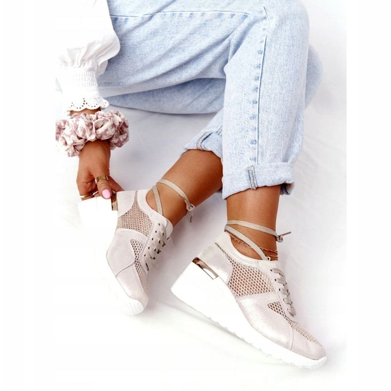 Deportivas Cuña De Piel Con Malla S.Barski Dorado beige 5