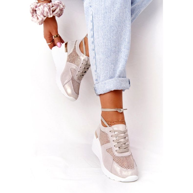 Deportivas Cuña De Piel Con Malla S.Barski Dorado beige 3