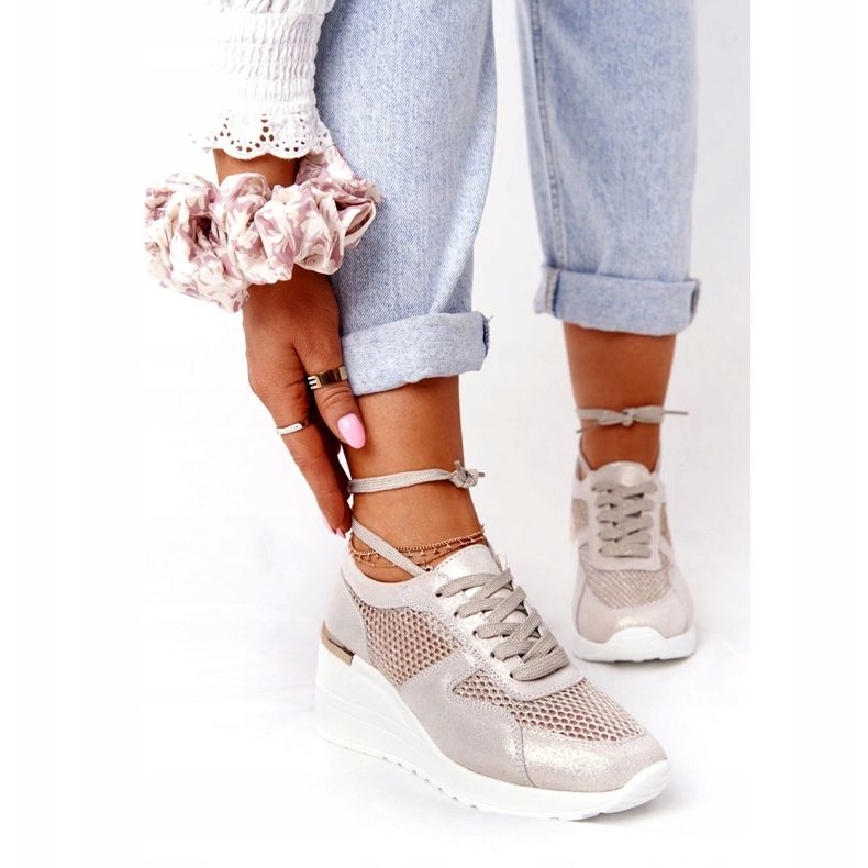 Deportivas Cuña De Piel Con Malla S.Barski Dorado beige 2