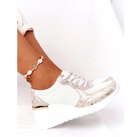 Zapatillas de piel con cuña S.Barski 82105 Blanco-Dorado beige 2
