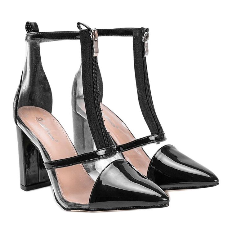 Botas en el poste con una parte superior transparente de Kiki negro 1 Botas en el poste con una parte superior transparente de Kiki negro 1