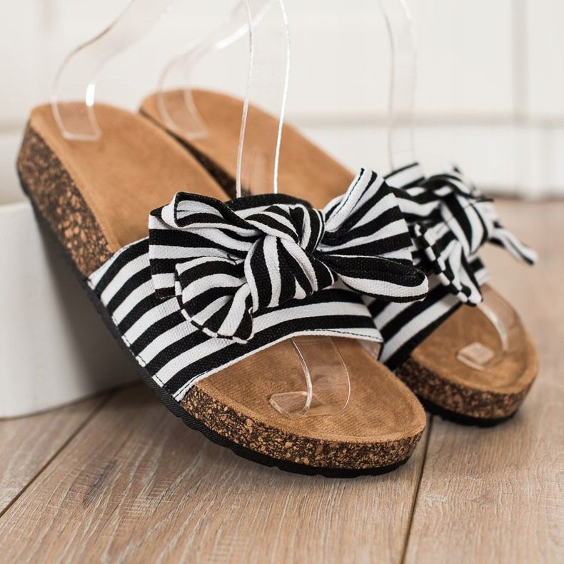 SHELOVET Zapatillas de rayas de moda blanco negro 2