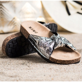 SHELOVET Zapatillas brillantes con lazo plata 2