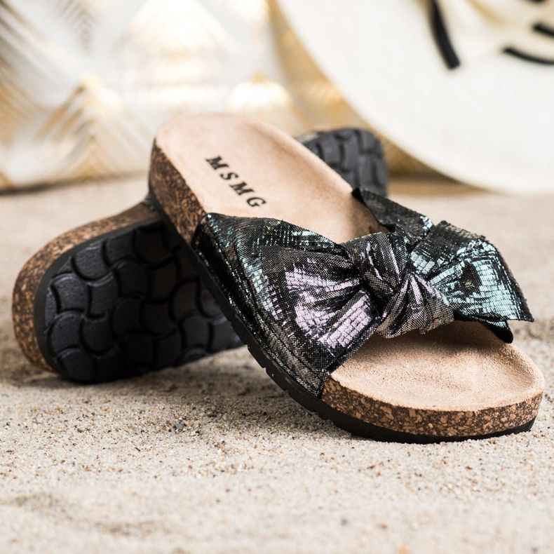 SHELOVET Zapatillas brillantes con lazo negro 1