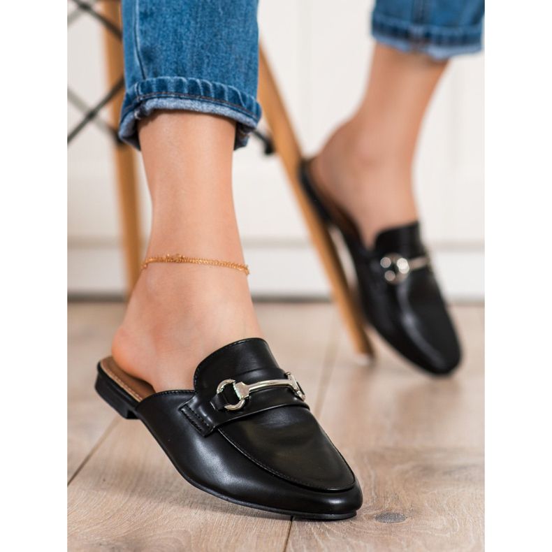 SHELOVET Pantuflas Elegantes Con Adorno negro 2