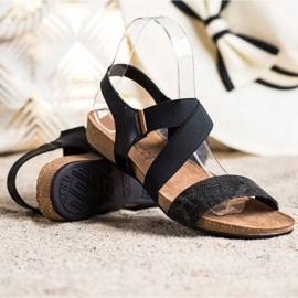 SHELOVET Sandalias de piel con purpurina negro 1