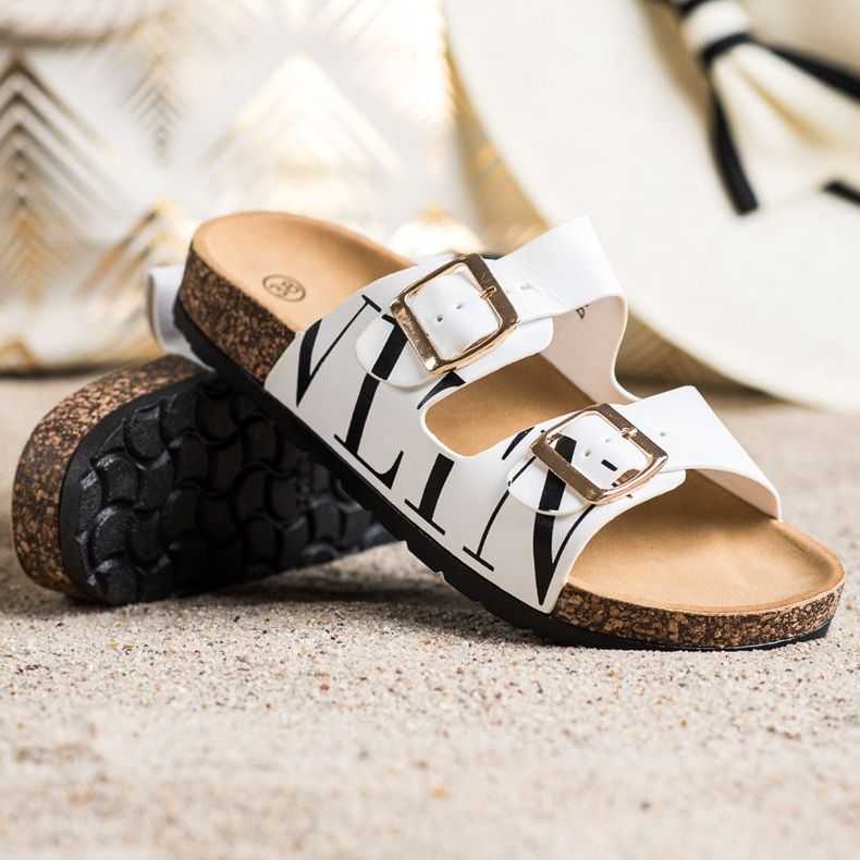 SHELOVET Zapatillas cómodas de piel ecológica blanco 1