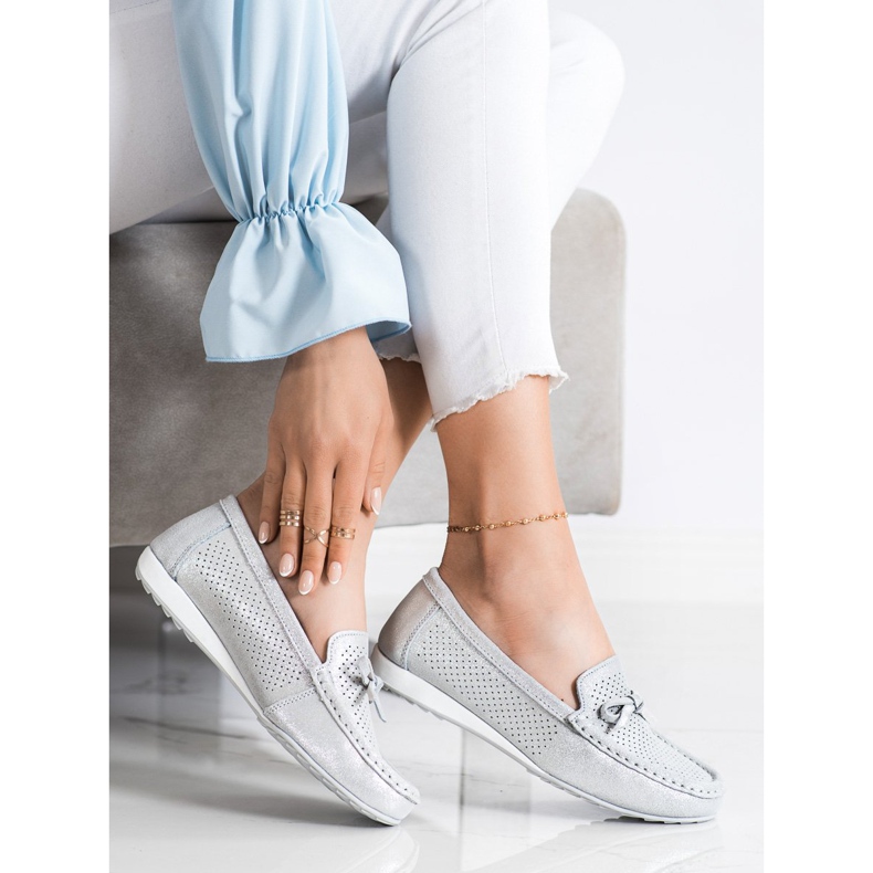 Goodin Zapatos de cuero con lazo plata gris 1