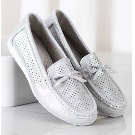 Goodin Zapatos de cuero con lazo plata gris 2